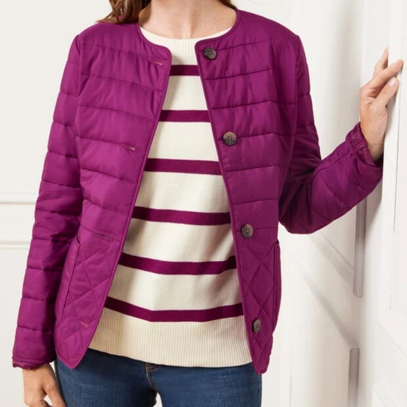 Talbots Quilted Collardless Jacket Size Large New - Picture 3 of 13